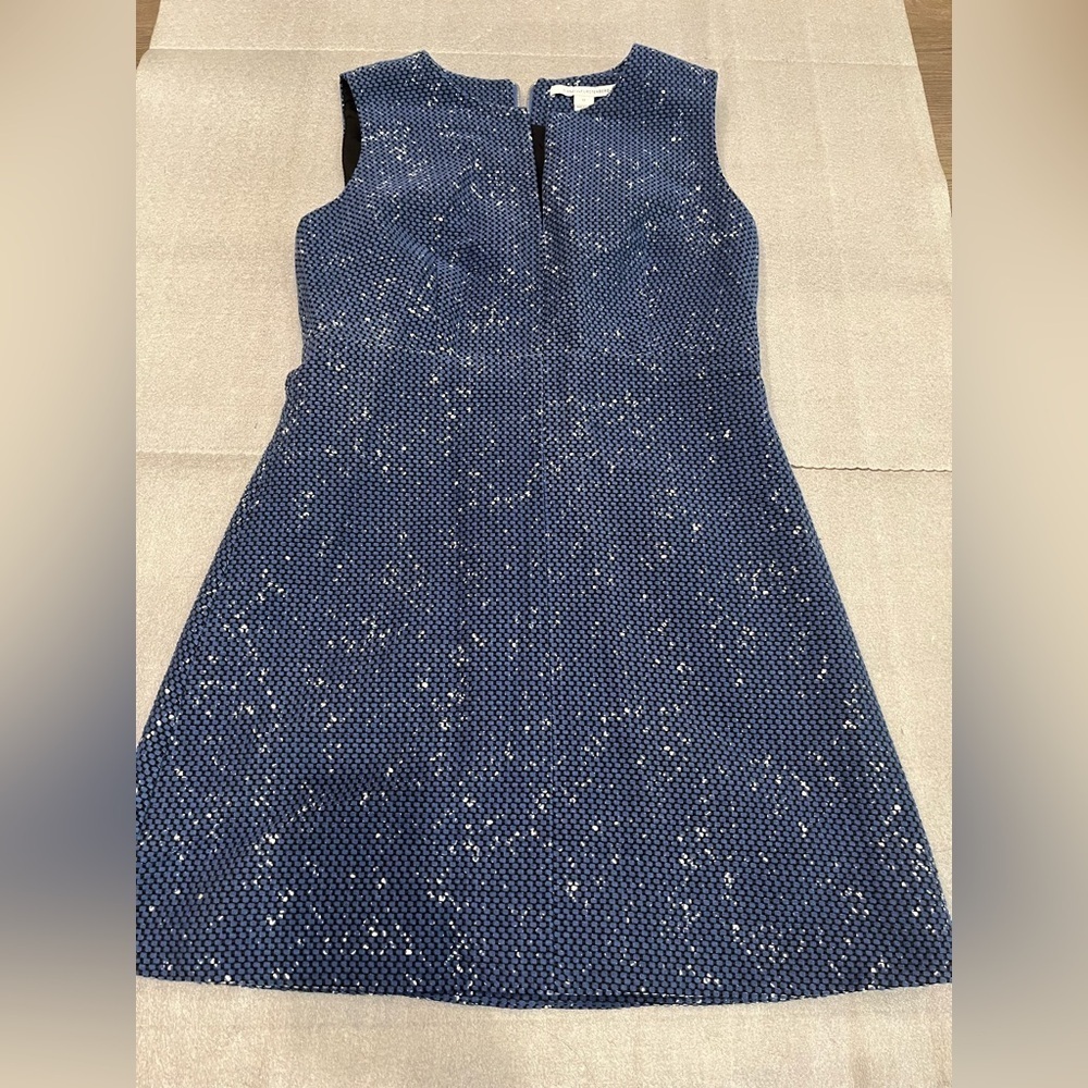 [12] Diane Von Furstenberg Yvette Navy Painted Tweed A Line Shift Dress - Picture 3 of 12